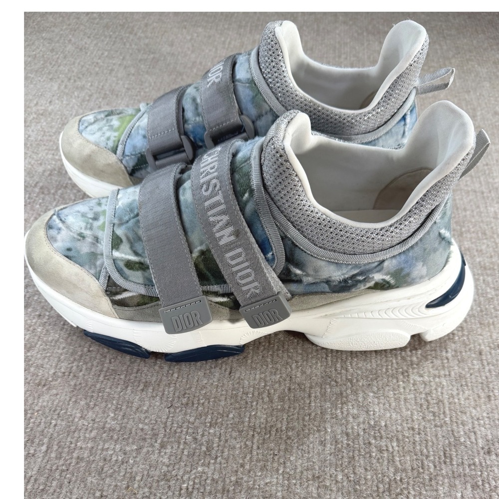 Christian Dior D-Connect Tie Dye Quilted Sneakers Grey Blue Logo Straps 41.5